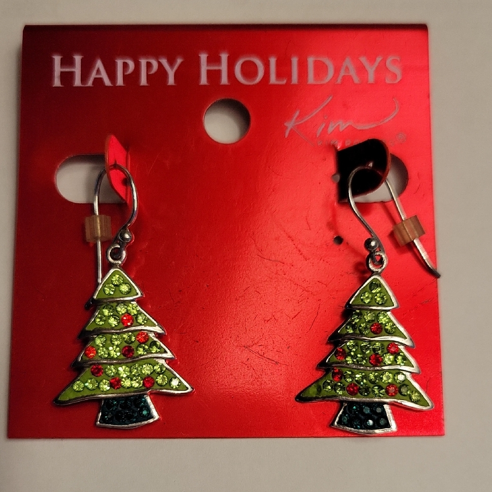 KIM ROGERS Silver-Tone Christmas Tree Pierced, Dangle Earrings